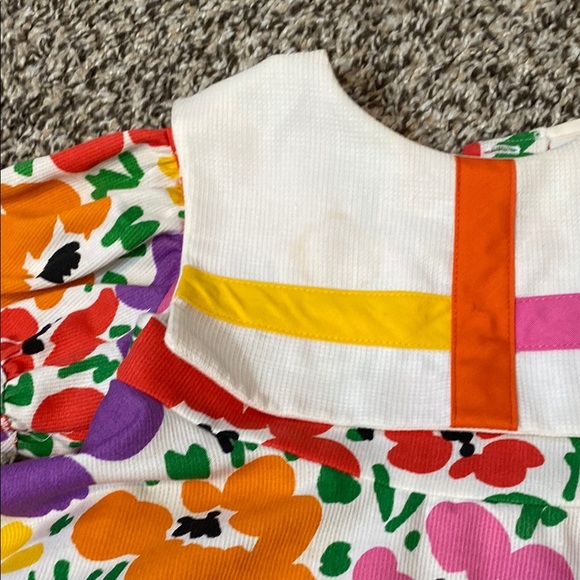 VNTG Isabella Floral Red and Purple  Sundress with Puff Cap Sleeves & Bib Collar - Picture 3 of 12